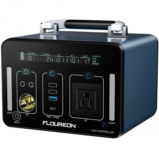 FLOUREON 500Wh Power Generator Portable Li On Charger with 250W AC Outlet, 60W PD Quick Charge, Type-C USB Output for Home Outdoors Laptops Tablets Cell Phones Lighting Equipment