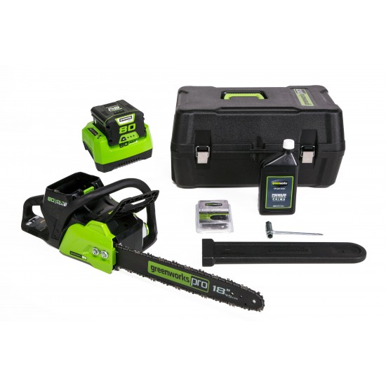Greenworks 18-Inch 80V Chainsaw Kit, 2Ah Battery & Charger Included CS80L210